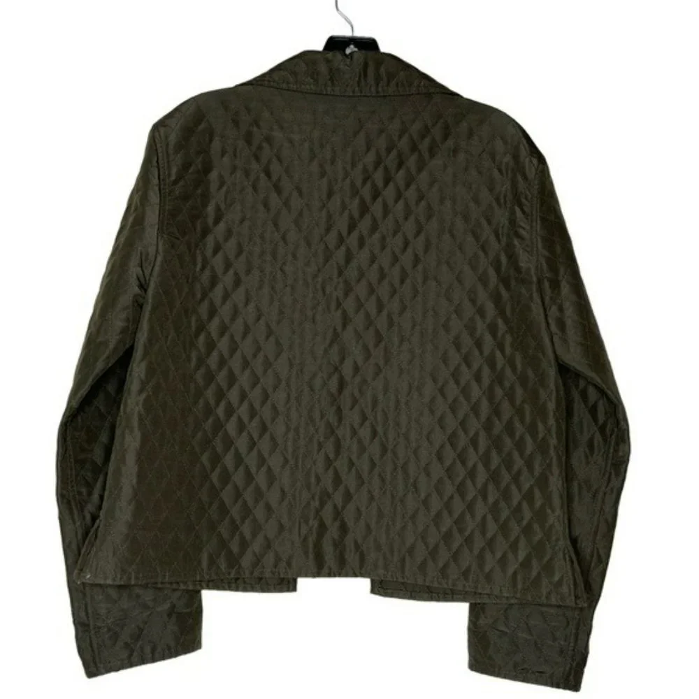 Carlisle Olive Green Silk Wool Lightweight Quilt Open Jacket Blazer Size 2 - Picture 7 of 9